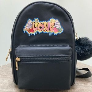 LIKE DREAMS Black Nylon Mini Backpack w/Love Graffiti
